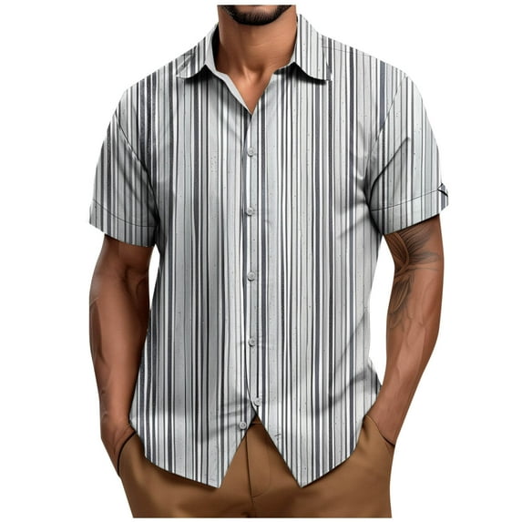 Ashirexll Mens Button up Shirts Short Sleeve, Big and Tall Shirts for Men, Summer Fashion Color Matching Striped Printed Button up Shirts for Vacation