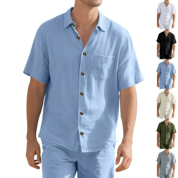 Ashirexll Mens Button up Shirts Short Sleeve, Big and Tall Shirts for Men, Summer Short Sleeve Turndown Collar Button Cardigan Pocket Shirts for Home Wear