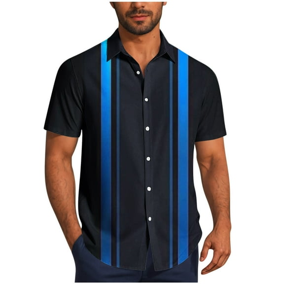 Ashirexll Mens Button up Shirts Short Sleeve, Big and Tall Shirts for Men, Casual Gradient Color Striped Shirts for Beach Summer Button Up Shirts