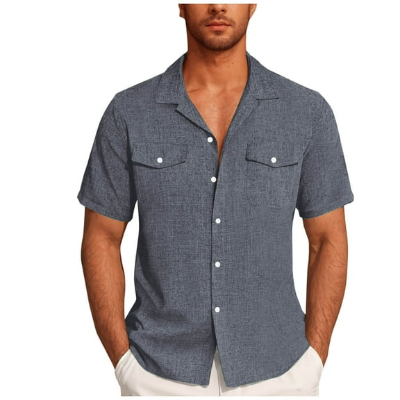 Ashirexll Mens Button up Shirts Short Sleeve, Big and Tall Shirts for Men, Summer Street Style Fashion Cardigan with Pockets Casual Button up Shirts