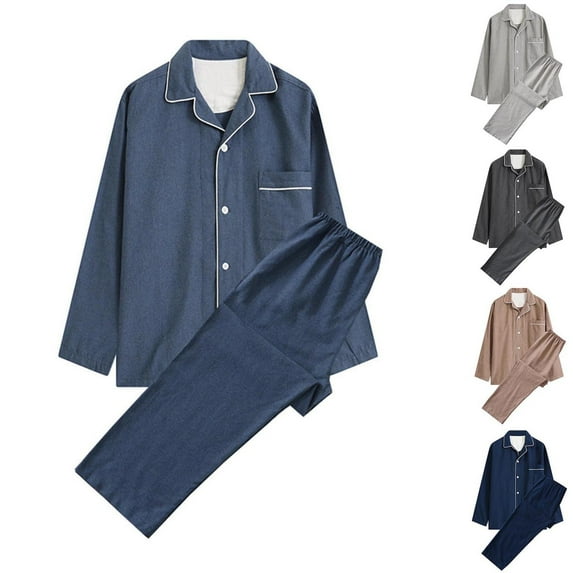 Ashirexll Mens Pajamas Set, Two Piece Sets, Fashion Long Sleeve Turndown Collar Casual Solid Color Sleepwear Set