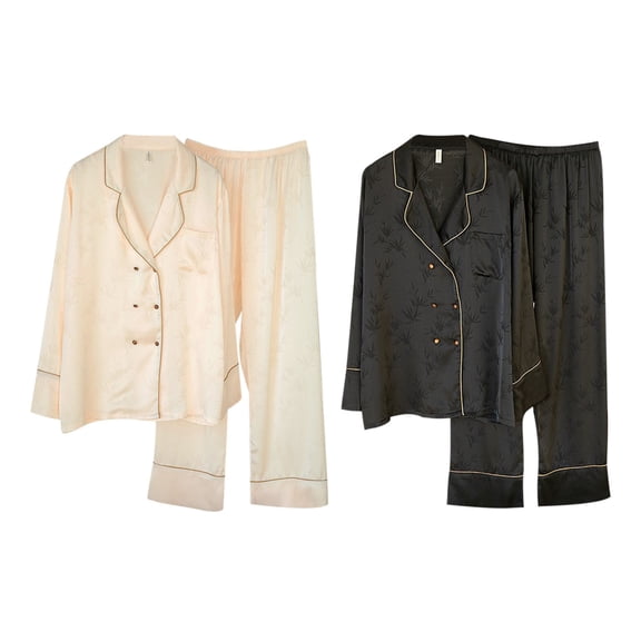 Ashirexll Mens Pajamas Set, Two Piece Sets, Mens Satin Silk Pajama Set Long Sleeve Nightshirt Casual Sleep Loungewear