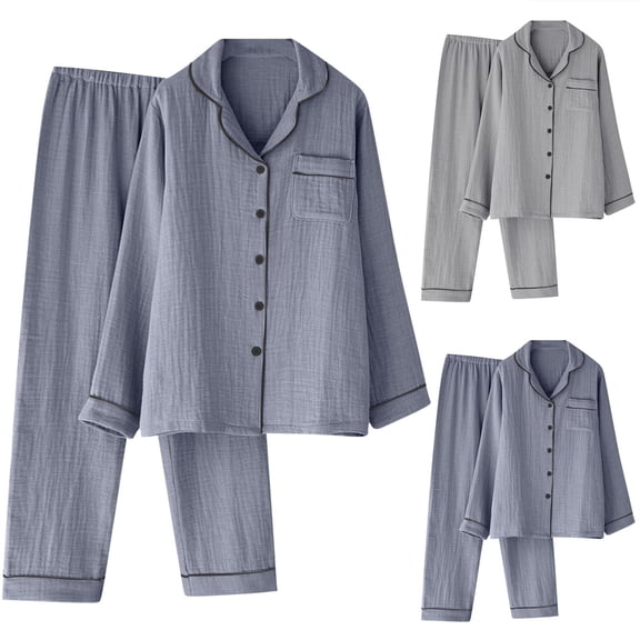 Ashirexll Mens Pajamas Set, Two Piece Sets, Plaid Printed Collar Long Sleeve Fashion Casual Loose Sleepwear Set