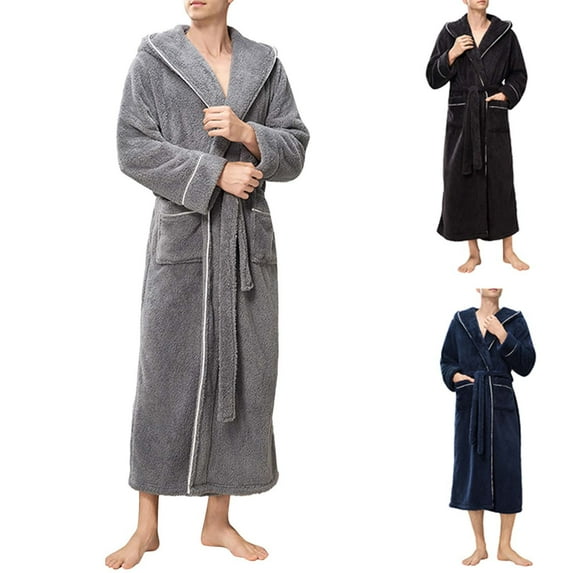 Ashirexll Mens Robe, Pajamas for Men, Unisex Solid Color Casual Hooded Bathrobe with Long Sleeves and Soft Velvet Sleepwear