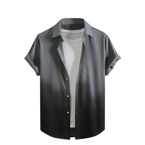 Ashirexll Mens Shirts Casual, Mens Button up Shirts Short Sleeve, Fashion Gradient Color Turndown Collar Button up Shirts Short Sleeve Summer Casual Shirts