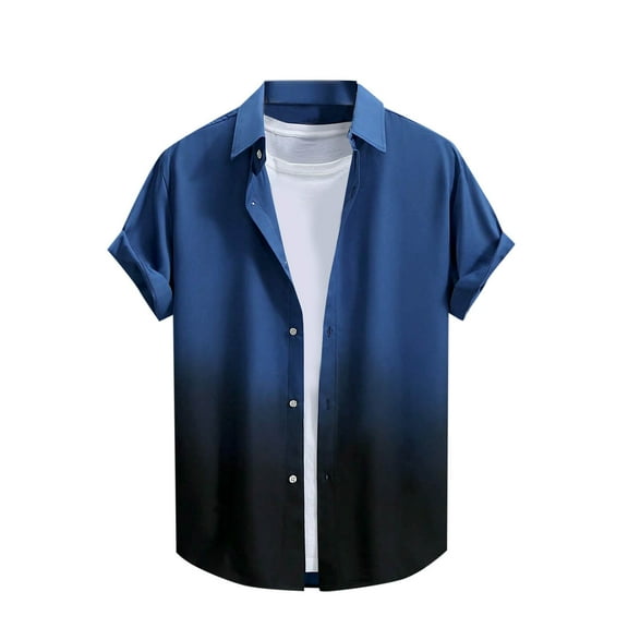 Ashirexll Mens Shirts Casual, Mens Button up Shirts Short Sleeve, Fashion Gradient Color Turndown Collar Button up Shirts Short Sleeve Summer Casual Shirts