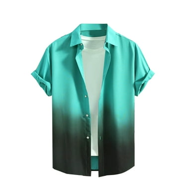 Ashirexll Mens Shirts Casual, Mens Button up Shirts Short Sleeve, Fashion Gradient Color Turndown Collar Button up Shirts Short Sleeve Summer Casual Shirts