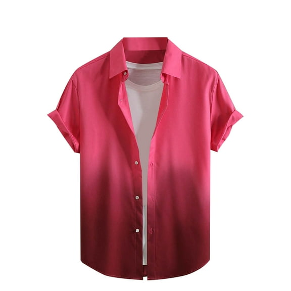 Ashirexll Mens Shirts Casual, Mens Button up Shirts Short Sleeve, Fashion Gradient Color Turndown Collar Button up Shirts Short Sleeve Summer Casual Shirts