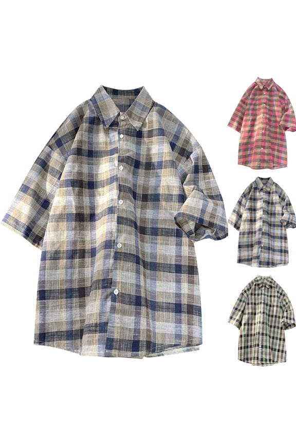 Mens Shirts Casual, Mens Button up Shirts Short Sleeve, Fashion Plaid Printed Button up Shirts Short Sleeve Casual Turndown Collar Summer Tops