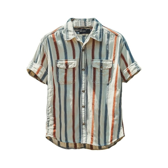 Ashirexll Mens Shirts Casual, Mens Button up Shirts Short Sleeve, Fashion and Vintage Printed Casual Turndown Collar Shirts with Pockets Plus Size Summer Button Shirts