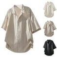 thumbnail image 1 of Ashirexll Mens Shirts Casual, Mens Button up Shirts Short Sleeve, Plus Size Casual Turndown Collar Shirts Solid Color Button up Tops Summer Shirts with Pocket, 1 of 7