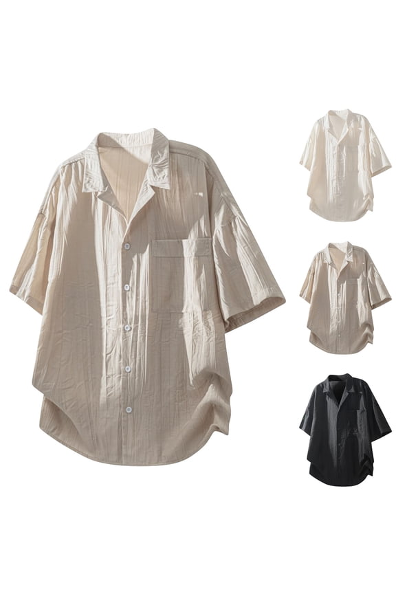 Mens Shirts Casual, Mens Button up Shirts Short Sleeve, Plus Size Casual Turndown Collar Shirts Solid Color Button up Tops Summer Shirts with Pocket