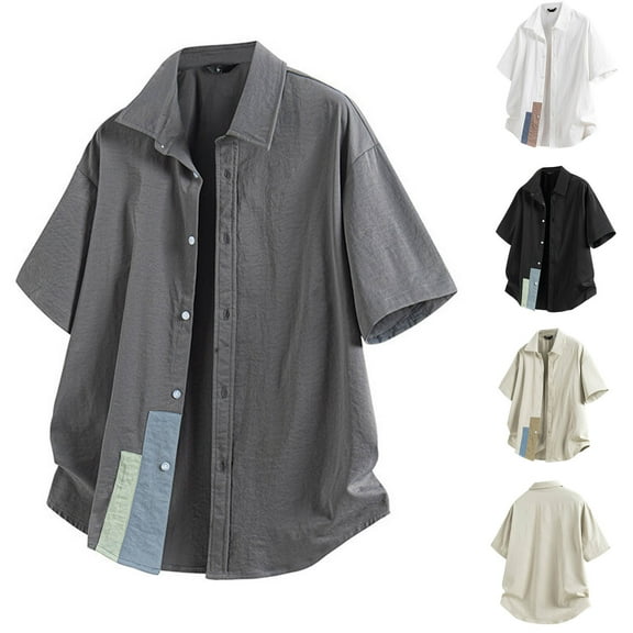 Ashirexll Mens Shirts Casual, Mens Button up Shirts Short Sleeve, Casual Fashion Button Short Sleeve Turndown Collar Loose Summer Blouses