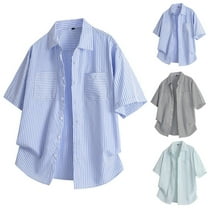 Ashirexll Mens Shirts Casual, Mens Button up Shirts Short Sleeve, Casual Versatile Striped Tops Summer Shirts with Pockets Button Up Shirts