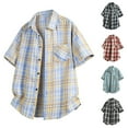 thumbnail image 1 of Ashirexll Mens Shirts Casual, Mens Button up Shirts Short Sleeve, Vintage and Fashion Plaid Shirts Casual Short Sleeve Summer Beach Button up Shirt, 1 of 3
