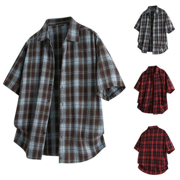 Ashirexll Mens Shirts Casual, Mens Button up Shirts Short Sleeve, Vintage and Fashion Plaid Shirts Casual Short Sleeve Summer Beach Button up Shirt