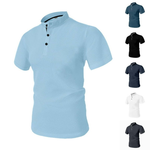 Ashirexll Mens Shirts Casual, Summer Shirts for Men, Casual Fashion Button Standing Collar T-shirt Summer Casual and Formal Shirts