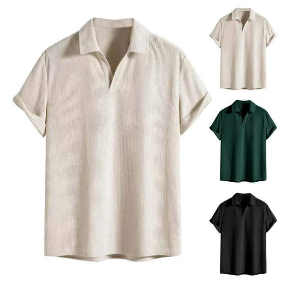 Ashirexll Mens Shirts Casual, Summer Shirts for Men, Fashion Casual Solid Color Short Sleeve V-neck Turndown Collar T-Shirts