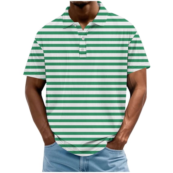 Ashirexll Mens Shirts Casual, Summer Shirts for Men, Plus Size Casual and Fashion Striped Printed Button Turndown Collar T-shirt for Summer Vacation