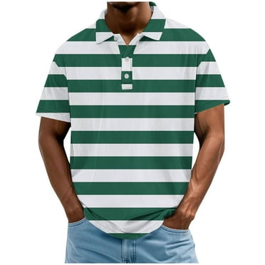 Ashirexll Mens Shirts Casual, Summer Shirts for Men, Plus Size Casual and Fashion Striped Printed Button Turndown Collar T-shirt for Summer Vacation