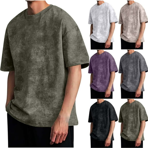 Ashirexll Mens T-shirts, Big and Tall Shirts for Men, Plus Size Vintage and Fashion Printed Color T-shirts Casual Short Sleeve Round Neck Shirts
