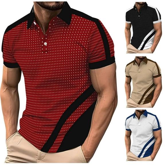 Ashirexll Mens T-shirts, Big and Tall Shirts for Men, Casual Short Sleeve Shirts Turndown Collar Button Business T-shirts Summer Tops