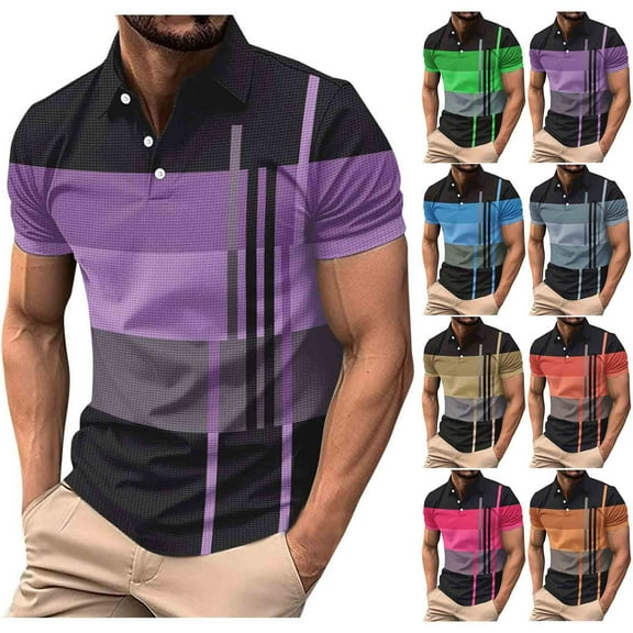 Ashirexll Mens T-shirts, Big and Tall Shirts for Men, Fashion Color Matching Striped Printed T-Shirts for Summer Casual Vacation