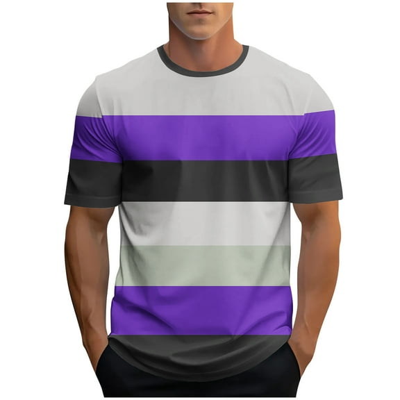 Ashirexll Mens T-shirts, Big and Tall Shirts for Men, Fashion Striped Printed Casual and Sports T-shirt Short Sleeve Round Neck Blouses Shirts