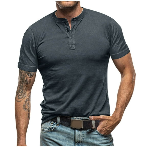 Ashirexll Mens T-shirts, Big and Tall Shirts for Men, Short Sleeve V-neck Solid Color Blouse Casual and Sports Tee Shirt Fitting and Running Tops