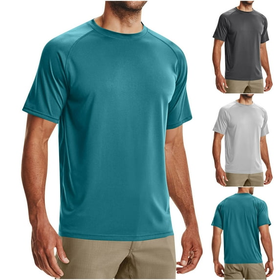 Ashirexll Mens T-shirts, Big and Tall Shirts for Men, Summer Solid Color Fitting Sport Running T-shirts Short Sleeve Round Neck Shirts
