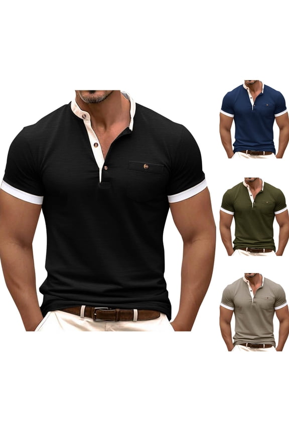 Mens T-shirts, Big and Tall Shirts for Men, Summer Casual and Sports Shirts Short Sleeve Standing Collar T-Shirt