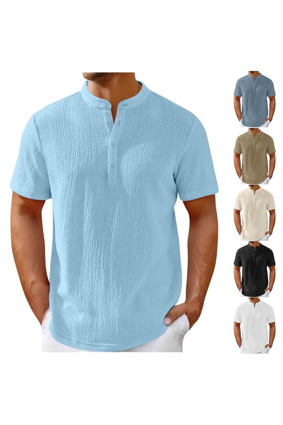 Mens T-shirts, Big and Tall Shirts for Men, Summer Fashion Standing Collar Button Short Sleeve Tops Casual T-Shirts