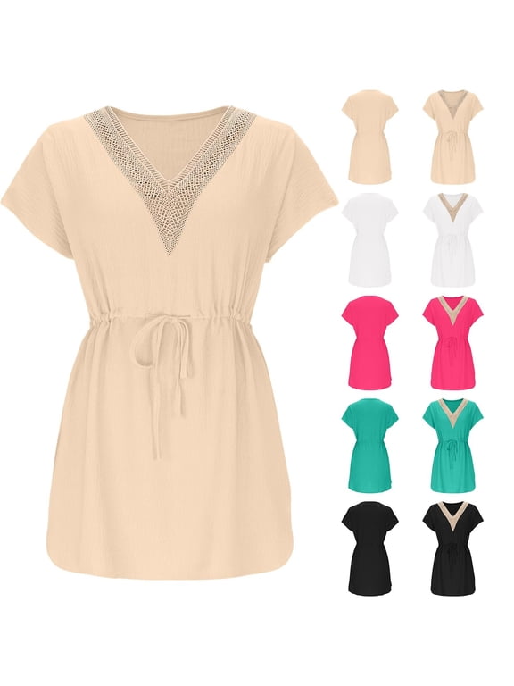 Midi Dresses for Women, Flowy Dresses for Women, Beach Smock Hand Crochet Floral Patchwork Fringe Cover Up Dress