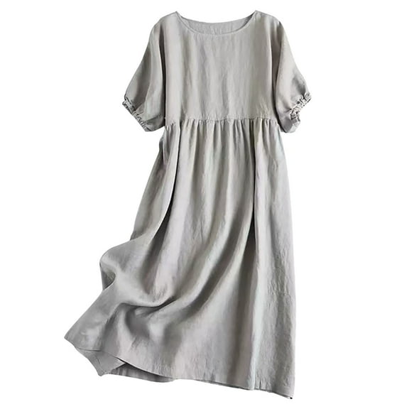 Ashirexll Midi Dresses for Women, Flowy Dresses for Women, Casual Round Neck Loose Flowy Mid-Length Summer Dress