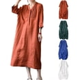 thumbnail image 1 of Ashirexll Midi Dresses for Women, Flowy Dresses for Women, Elastic Waist Loose Solid Color Doll Style Linen Shirt Dress, 1 of 7