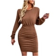 thumbnail image 1 of Ashirexll Midi Dresses for Women, Womens Long Sleeve Dresses, Fashion Round Neck Casual Versatile Fall Winter Day, 1 of 7