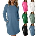 thumbnail image 1 of Ashirexll Midi Dresses for Women, Womens Long Sleeve Dresses, Fashion Solid Color Round Neck Pocket Casual Fall Day, 1 of 5
