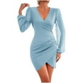 thumbnail image 1 of Ashirexll Midi Dresses for Women, Womens Winter Dresses Fall Fashion Solid Color Long Sleeve V-Neck Tight Party Club, 1 of 7