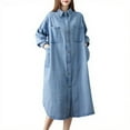 thumbnail image 1 of Ashirexll Midi Dresses for Women, Womens Winter Dresses, Loose Long Sleeve Collar Denim Dress With Dress, 1 of 7
