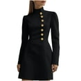 thumbnail image 1 of Ashirexll Midi Dresses for Women, Womens Winter Dresses, Solid Long Sleeve Stand Collar Buttons Waisted Elegant Dress, 1 of 7
