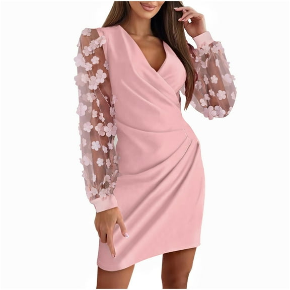 Ashirexll Midi Dresses for Women, Womens Winter Dresses, V-Neck Lace Long Sleeve Waist Elegant Party Formal Gown