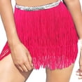 thumbnail image 1 of Ashirexll Mini Skirts for Women, Belly Dance Fringe Waist Chain Three Layer Crypto Belt Hip Towel Lace-Up Skirt Hot Pink Free Size, 1 of 4