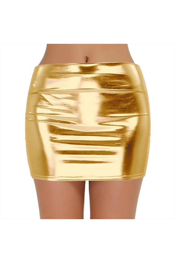 Mini Skirts for Women, Summer Fashion Glitter Dress Nightclub Bag Hip Skirt Gold M
