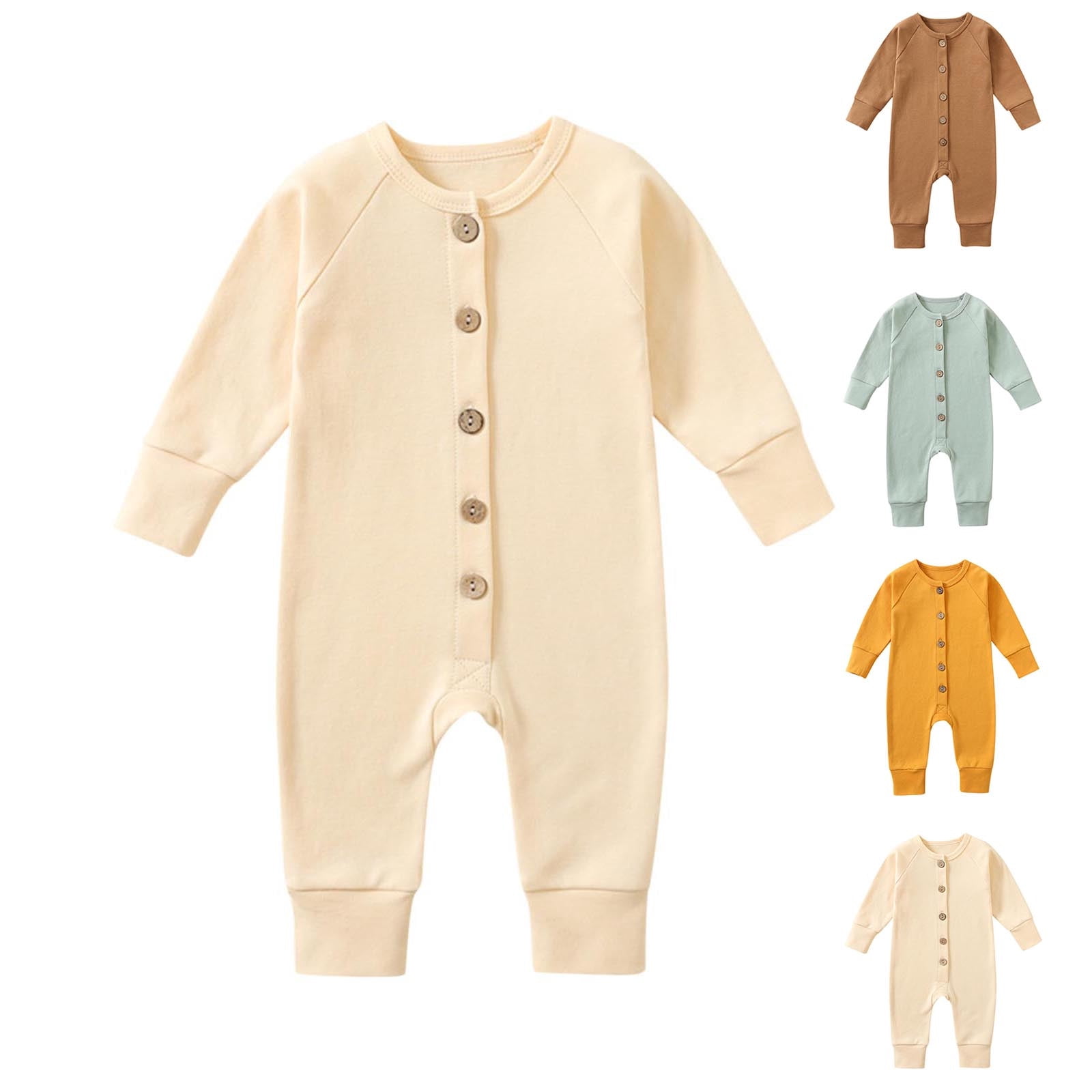 Ashirexll Newborn Footed Romper Infant Crawling Clothes Solid Color ...