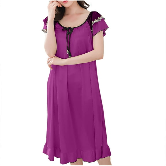 Ashirexll Nightgowns for Women, Women's Sleepwear, Summer Crew Neck Short Sleeve Lightweight Comfortable Solid Color House Dress Orange L