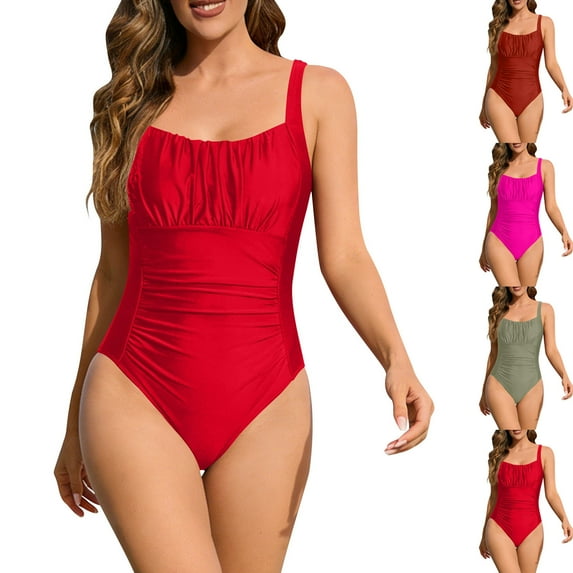 Ashirexll One Piece Bathing Suit for Women Ladies Casual Fashion Solid Color Bikini Lace Up Swimsuit Set