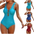 thumbnail image 1 of Ashirexll One Piece Swimsuit Women Solid Color Backless Strap Trendy Bikini Casual Comfortable Summer Swimsuit, 1 of 6