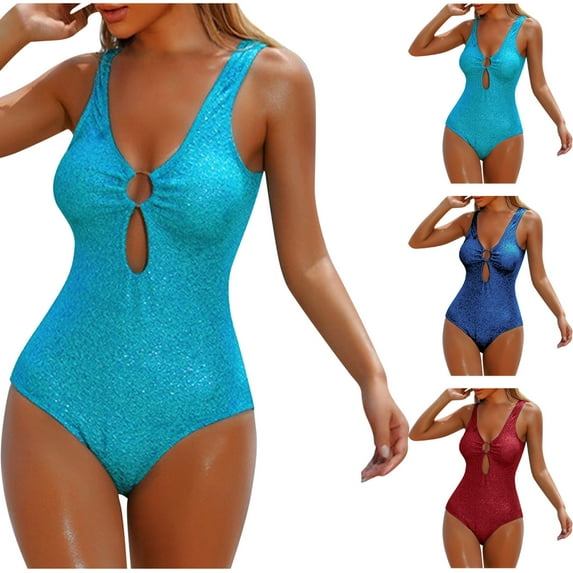 Ashirexll One Piece Swimsuit Women Solid Color Backless Strap Trendy Bikini Casual Comfortable Summer Swimsuit