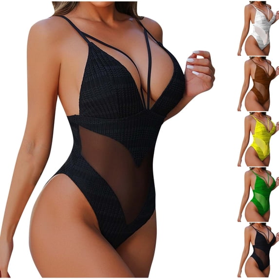 Ashirexll One Piece Swimsuit Women Tummy Control Solid Color Backless Strap Summer Bikini Swimsuit