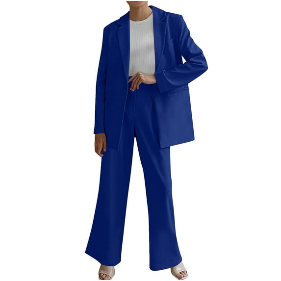 Ashirexll Outfits for Women, Two Piece Sets for Women, Solid Color Matching Long Sleeve Button Coat and Trousers Sophisticated Suit Set